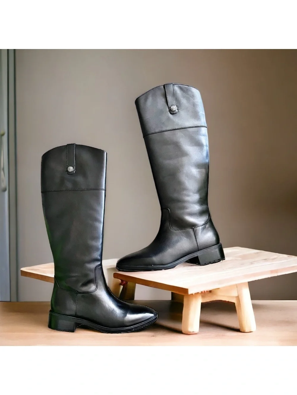 Sam Edelman Drina Leather Riding Knee-High Boots, Black Size 11M New in Box $250